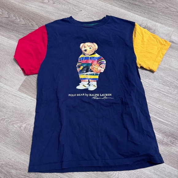 Polo Bear Ralph Lauren Basketball Colorblock Primary Colors T-shirt Large 14 16 - Picture 1 of 4